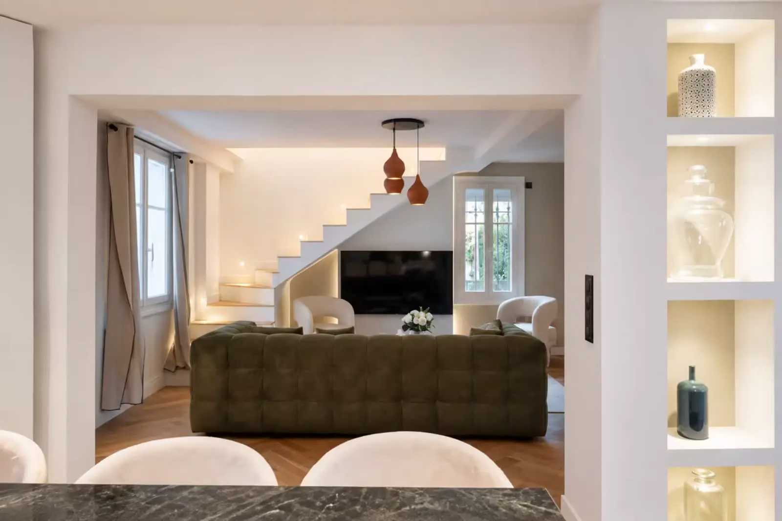 Open dining and living space