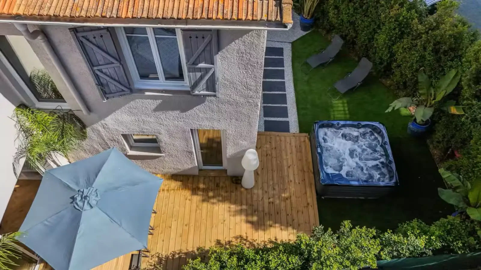 Aerial view of the sun deck and jacuzzi